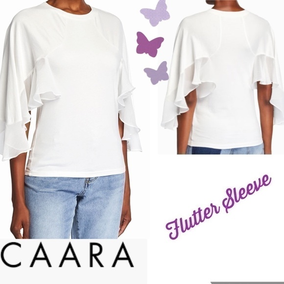 𝅺caara White Top Angel Flutter Sleeve Top Blouse 100% Cotton - Picture 10 of 10